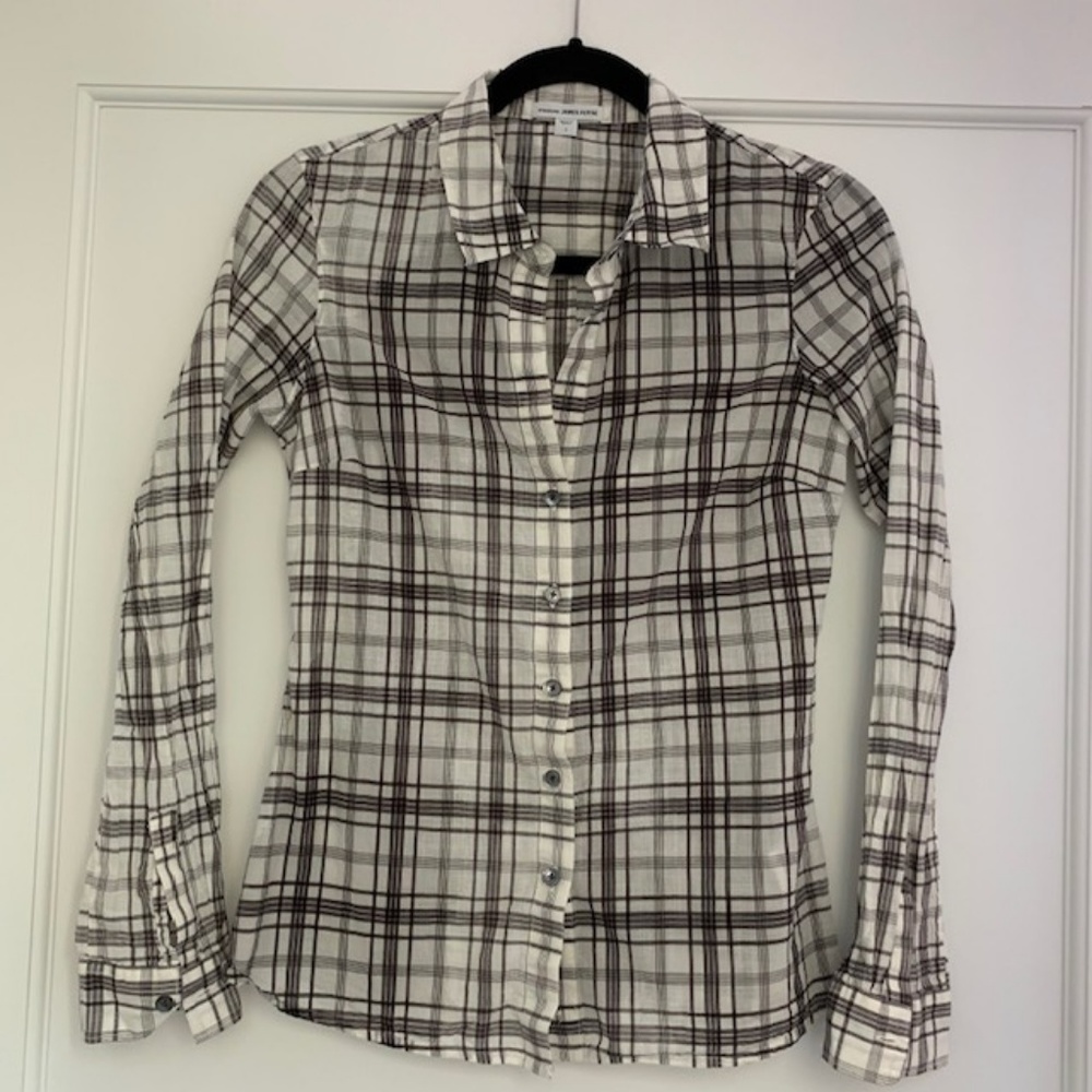 👕Comfy James Perse White/Gray Boyfriend Flannel